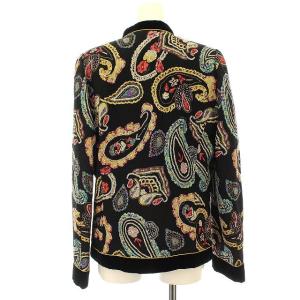 LEONARD キルティング ジャケット ノーカラー ペイズリー ベロア 11号 L 黒 ブラック