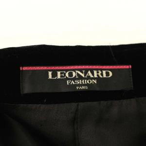 LEONARD キルティング ジャケット ノーカラー ペイズリー ベロア 11号 L 黒 ブラック