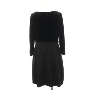 René basic ワンピース ベロア 切替 リボン 長袖 ひざ丈 38 M 黒 ブラック