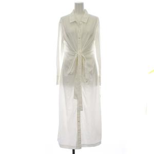 ワンピース ロング シャツワンピース 長袖 リボン 36 ホワイト