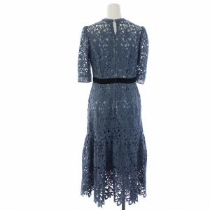 CELFORD ケミカルレースワンピース ひざ丈 五分袖 バンドカラー 刺繍 36 ブルー