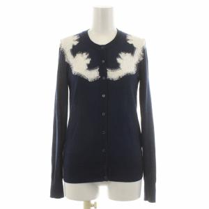 カーディガン ニット 長袖 レース装飾 カシミヤ シルク混 36 ネイビー