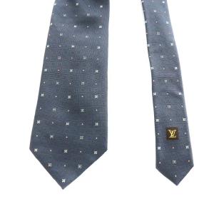 LOUIS VUITTON ワイドタイ ネクタイ モノグラム 総柄 シルク グレー