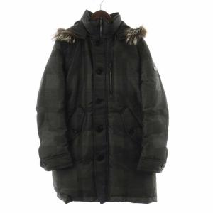 ダウンコート チェック シルバーフォックス L グレー