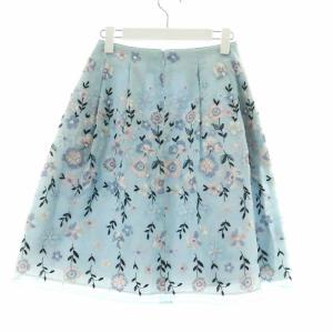 TOCCA フレアスカート ひざ丈 花 刺繍 0 S 水色