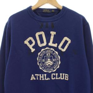 POLO RALPH LAUREN トレーナー スウェット ロゴプリント 長袖 裏起毛 フィリピン製 XS ブルー