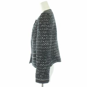 M'S GRACY 17年 ノーカラージャケット フラワー 総柄 40 ブラック ホワイト