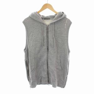 ベスト パーカー スウェット ジップアップ ダメージ加工 裏起毛 M グレー