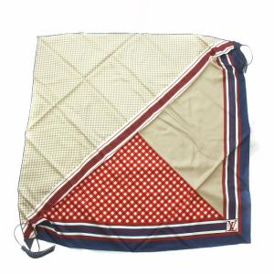 LOUIS VUITTON スカーフ シルク レザーフリンジ タッセル チェック ネイビー