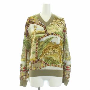 カットソー 切替 長袖 アニマル 総柄 S カーキ