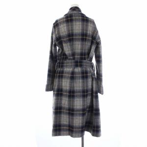 MARGARET HOWELL ショールカラーコート ロング チェック ウール F ネイビー グレー