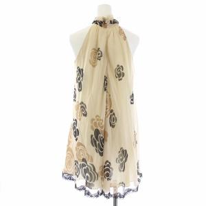 Grace Class ワンピース シルク ボウタイ フラワープリント ひざ丈 ノースリーブ 36 S ベージュ