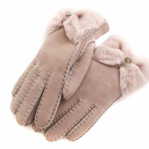 手袋 グローブ ラムレザー ファー リボン ウール ピンク