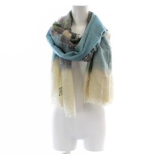 SYBILLA ストール マフラー フリンジ プリント 大判 ベージュ グリーン