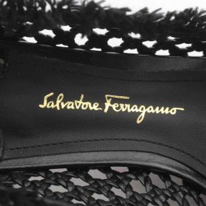 Salvatore Ferragamo ヴァラ パンプス ラウンドトゥ ローヒール レース 5.5 23cm 黒 ブラック
