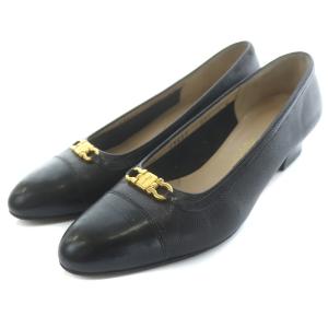 Salvatore Ferragamo パンプス ヴァラ ローヒール チャンキーヒール アーモンドトゥ レザー 6C 23.5cm 黒 ブラック EC