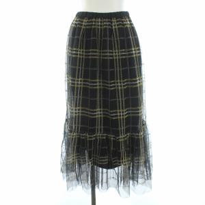 20AW チェック刺繍チュールスカート ロング 36 S 黒 ブラック