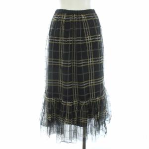Grace Class 20AW チェック刺繍チュールスカート ロング 36 S 黒 ブラック