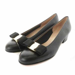 0135659 VARA パンプス チャンキーヒール リザード型押し 5.5 黒 