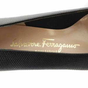 Salvatore Ferragamo 0135659 VARA パンプス チャンキーヒール リザード型押し 5.5 黒 