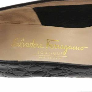 Salvatore Ferragamo ヴァラ パンプス チャンキーヒール リボン レザー 8.5 26cm ブラック