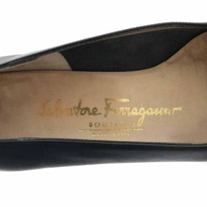 Salvatore Ferragamo ヴァラ パンプス ローヒール リボン レザー 6 23.5cm 紺 ネイビー
