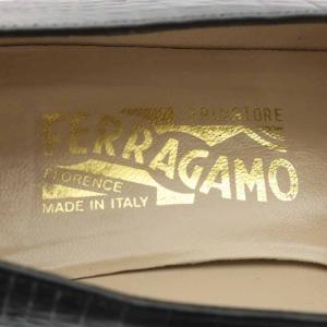 Salvatore Ferragamo CASSIA パンプス チャンキーヒール クロコ型押し レザー 8.5 ブラック