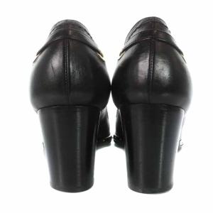 LOUIS VUITTON パンプス レザー チャンキーヒール ハイヒール リボン スタッズ 36 ブラック