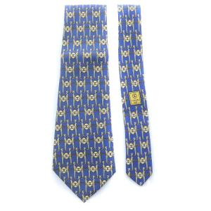 CHANEL ネクタイ レギュラータイ ココマーク 総柄 チェーン 絹 シルク 青 ブルー 黄色 イエロー GY OH H