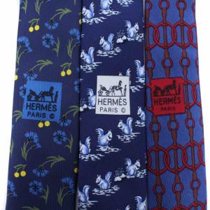 HERMES ネクタイ 3本セット まとめ売り 総柄 シルク ネイビー レッド