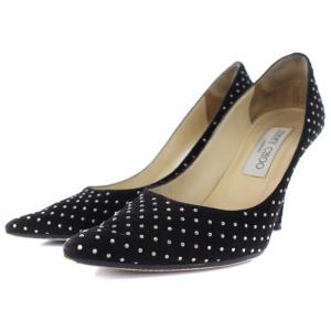 JIMMY CHOO パンプス ハイヒール ポインテッドトゥ スタッズ スエード 34 21cm 黒 ブラック
