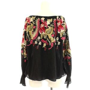 GRACE CONTINENTAL 19SS ブラウス チュニック 長袖 花柄 刺繍 36 ブラック