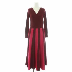 18AW ワンピース ニット ロング 長袖 ストライプ 36 ピンク