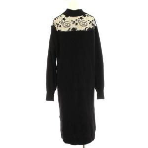 Diagram 18AW ニット ワンピース シースルー 刺繍 アンゴラ混 長袖 ロング 36 ブラック