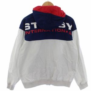 STUSSY ジャケット フード ジップアップ ロゴ S 紺 ネイビー 赤 レッド