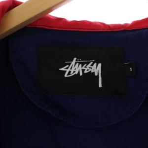 STUSSY ジャケット フード ジップアップ ロゴ S 紺 ネイビー 赤 レッド