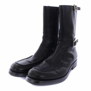 PRADA ショートブーツ スクエアトゥ ベルト レザー 6 25cm 黒 ブラック