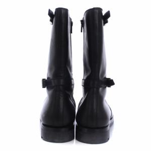 PRADA ショートブーツ スクエアトゥ ベルト レザー 6 25cm 黒 ブラック