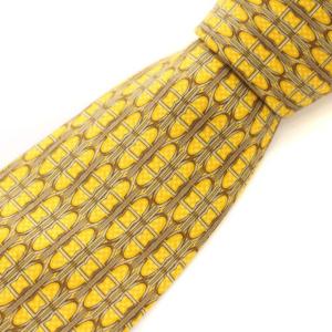 ネクタイ レギュラータイ CD柄 総柄 シルク100% サテン フランス製 スーツ イエロー
