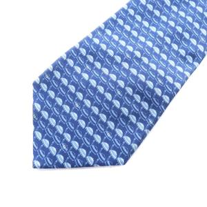 FENDI ワイドタイ ネクタイ 総柄 シルク ブルー