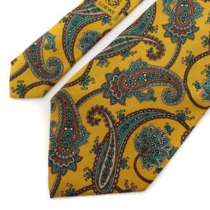 LOEWE ネクタイ レギュラータイ ペイズリー柄 シルク100% サテン スーツ マスタード グリーン