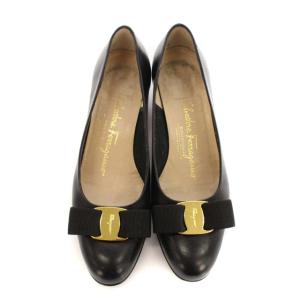 Salvatore Ferragamo パンプス ヴァラ リボン ローヒール アーモンドトゥ レザー 5B 22.5cm ブラック