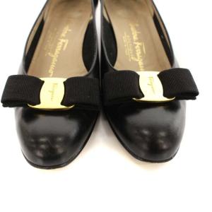 Salvatore Ferragamo パンプス ヴァラ リボン ローヒール アーモンドトゥ レザー 5B 22.5cm ブラック