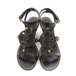 TORY BURCH サンダル ウェッジソール ロゴ レザー アンクルストラップ 靴 シューズ 6M 23cm 黒 ブラック