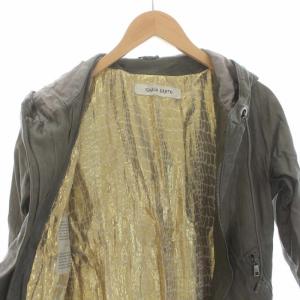 GIORGIO BRATO ライダース シングル レザーパーカー アウター フード フーディ ラムレザー 絹 シルク 38 M カーキ