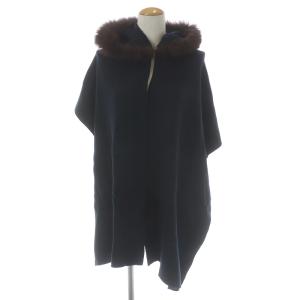 ファー付ストール マフラー フード ネイビー ブラウン