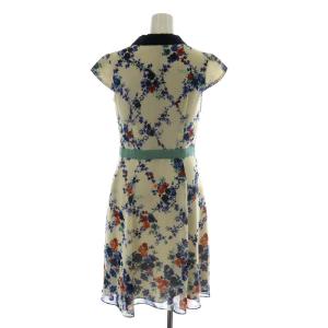 TOCCA 22SS ワンピース ひざ丈 半袖 花柄 2 S ベージュ 紺 ネイビー