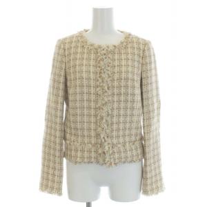 ANAYI スーツ セットアップ ノーカラージャケット スカート ひざ丈 台形 ツイード 38 ベージュ