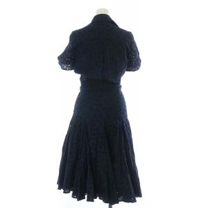 DIANE von FURSTENBERG ワンピース ミモレ丈 ロング 半袖 カシュクール フレア リボンベルト レース 4 S 紺 ネイビー