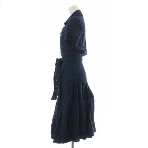 DIANE von FURSTENBERG ワンピース ミモレ丈 ロング 半袖 カシュクール フレア リボンベルト レース 4 S 紺 ネイビー